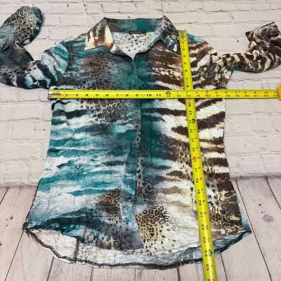 David Cline Women Long Sleeve Blouse Top Button Shirt Size Medium Artsy D006 -12 - Picture 2 of 16